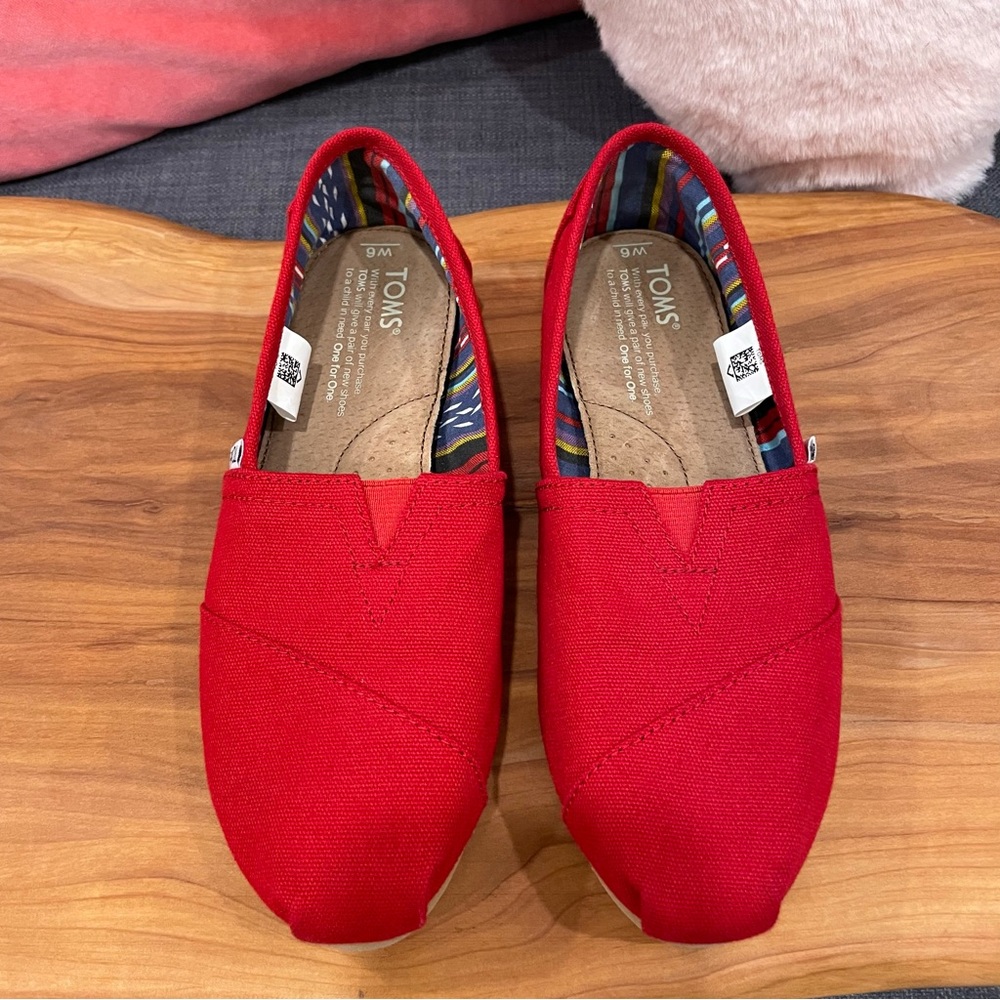 TOMS Alpargata Classic Red Slip-On Shoes Women's Size 6
